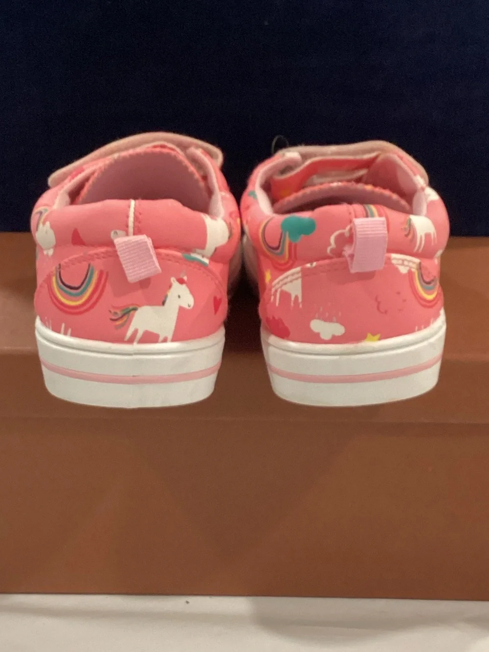 Girls Pink Rainbow Unicorn Velcro Sneakers Shoes Size 11K
